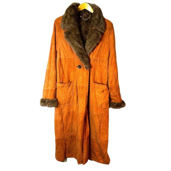 Vintage Original Lapin Italy Orange Suede Rabbit Fur Penny Lane Coat 44/US12 - Picture 2 of 16
